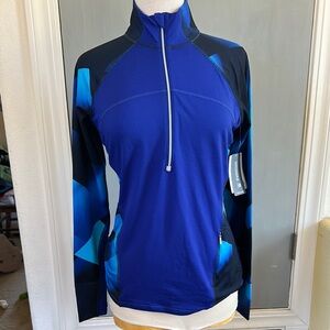Athleta Blue and Black Quarter-Zip Pullover